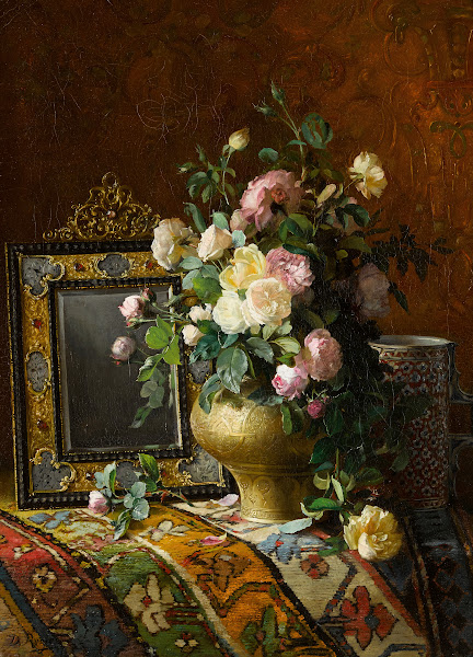 Nature morte au bouquet des roses dans une vase ottomane