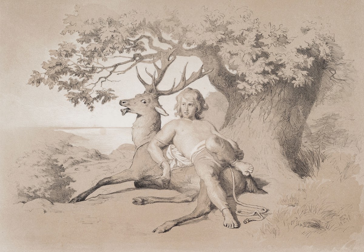 Flugten pag 23 illustration til Christian Winthers Hjortens Flugt 1855  1856