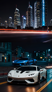 Neon Metropolis Night Drive with Supercars and Light Trails