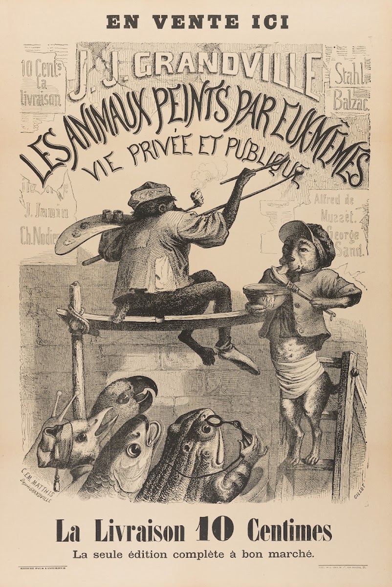 Affiche de libraire pour les Scènes de la Vie privée et publique des animaux pub