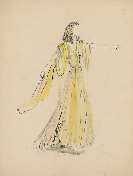 Sodome et Gomorrhe  maquette de costume  femme en robe jaune 1943