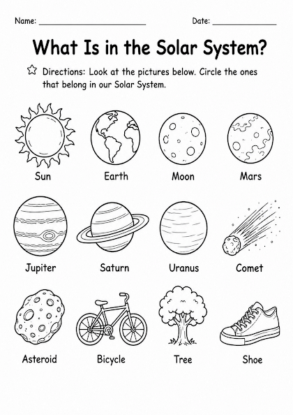 What Is in the Solar System? Worksheet