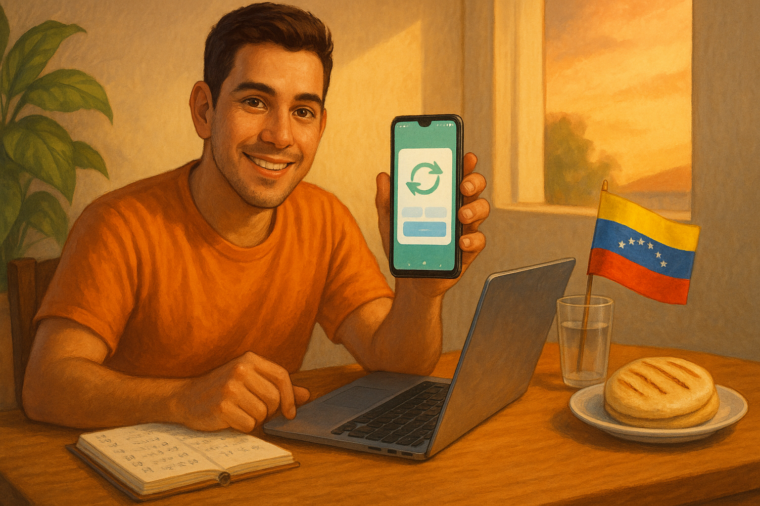 Venezolano enviando dinero desde el exterior a su familia en Venezuela, comparando comisiones