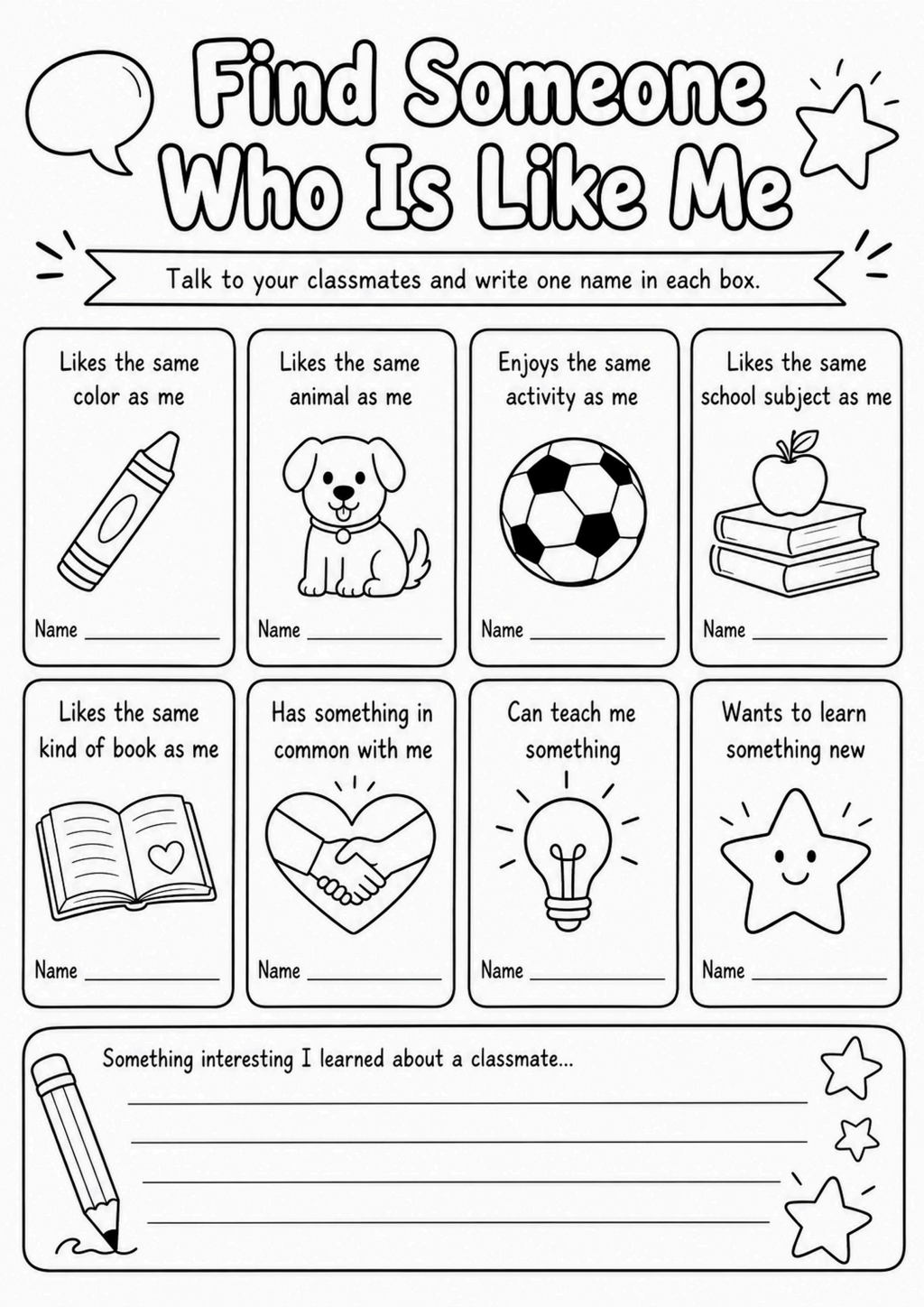 Find Someone Who Is Like Me Activity