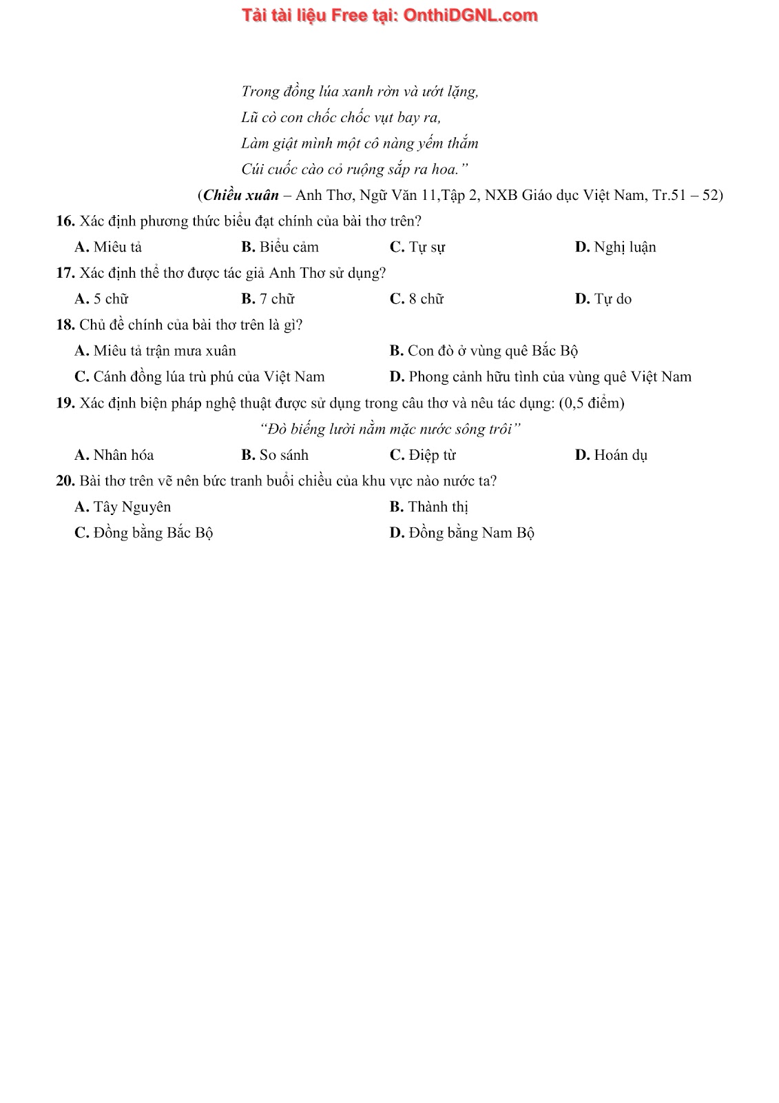 500 bài tập môn Ngữ Văn - Ôn thi ĐGNL ĐHQG TP HCM Phần 11