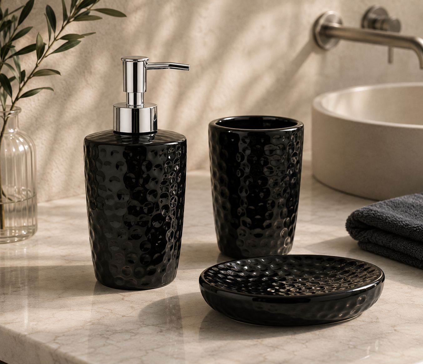 Dark Bottle Soap Dispenser Group Set view 4