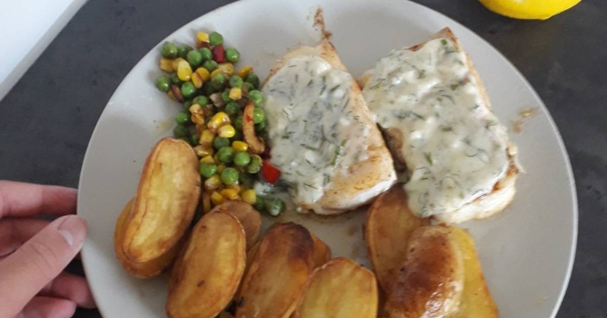Cá tuyết chiên với roast potedo