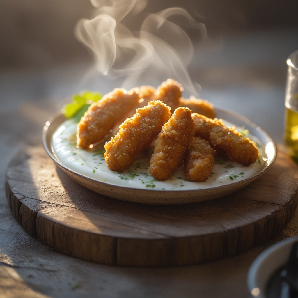 Crispy Chickpea Tenders with Lemon‑Herb Yogurt Sauce