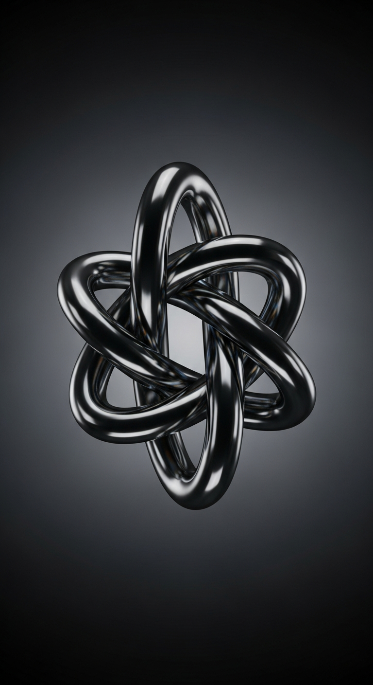 Abstract 3D Render of Interlocking Chrome Metal Knot on Dark Background - Free 4K mobile Wallpaper