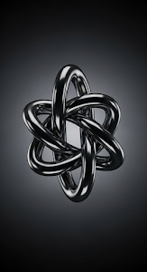 Abstract 3D Render of Interlocking Chrome Metal Knot on Dark Background