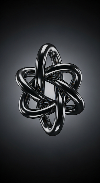 Abstract 3D Render of Interlocking Chrome Metal Knot on Dark Background - Free mobile Wallpaper
