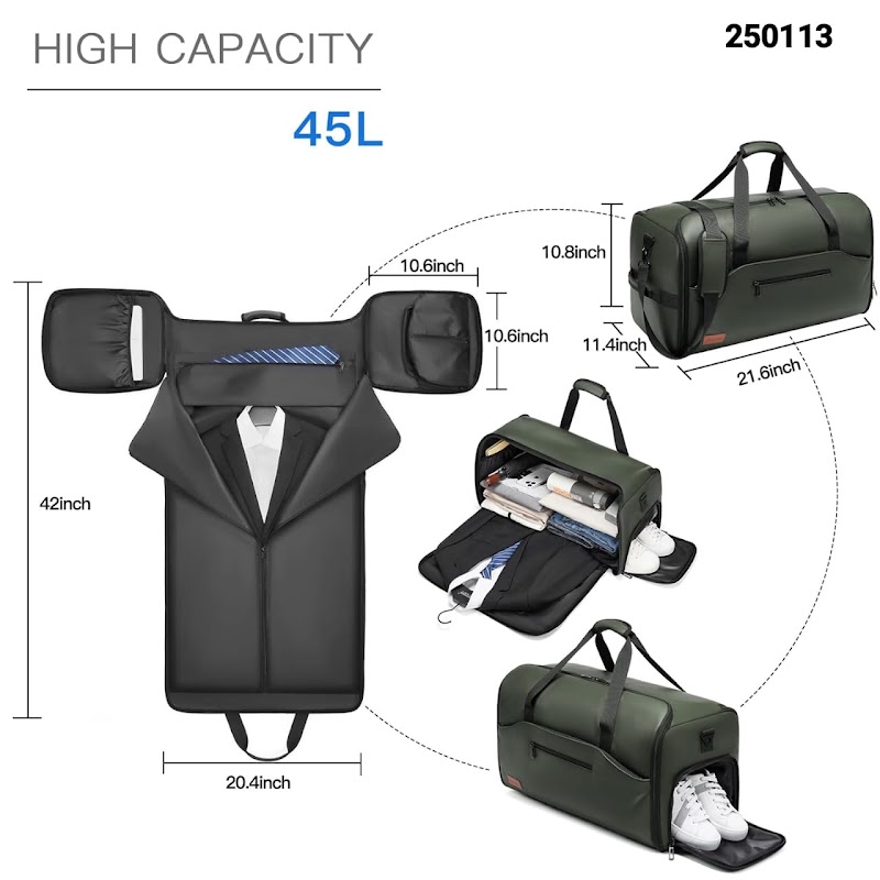 Bolso de viaje 3 en 1 con porta traje y zapatera 45L