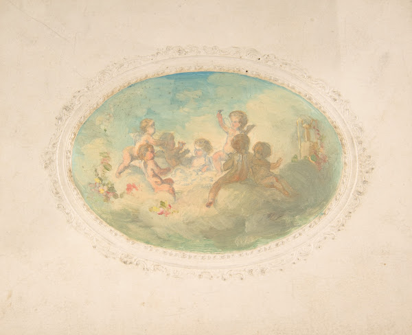 Winged putti at a banquet 19th Century