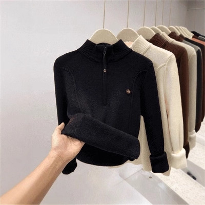 Damen-Strickpullover mit Stehkragen und Reißverschluss
