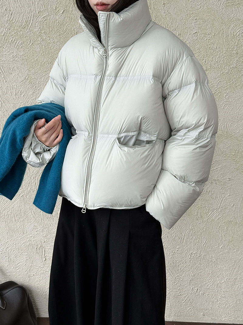 Women's Down Jacket with Stand-Up Collar and White Duck Down Filling