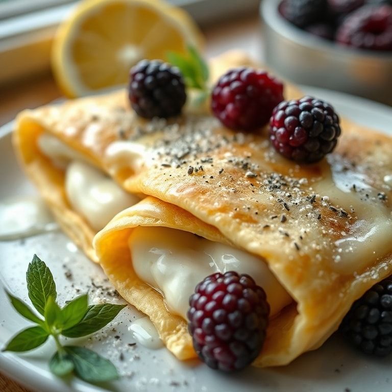 Lemon Blackberry Crepes with Cream Cheese Filling Recipe: Easy Homemade Dessert Delight