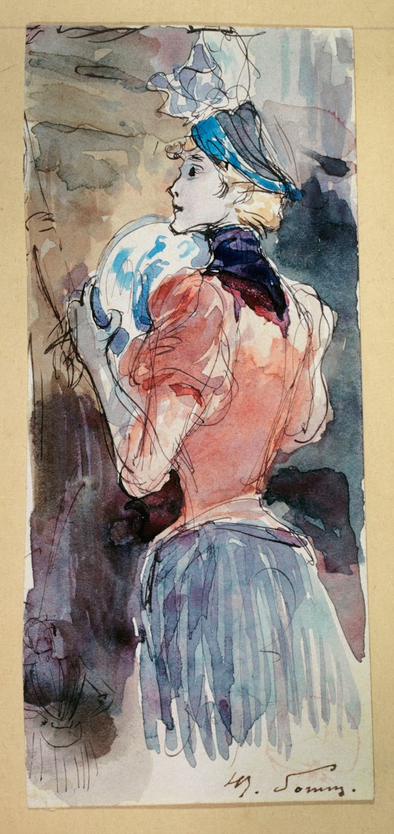 Femme tenant une assiette 1890 1900