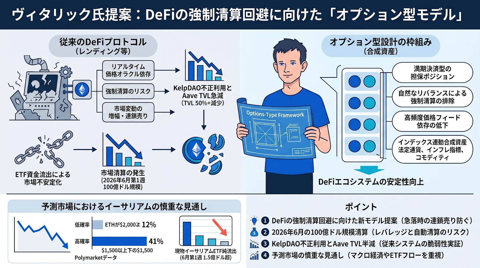 ヴィタリック氏、DeFiの強制清算を回避するオプション型モデルを提案──市場のボラティリティとシステムの脆弱性解決へ