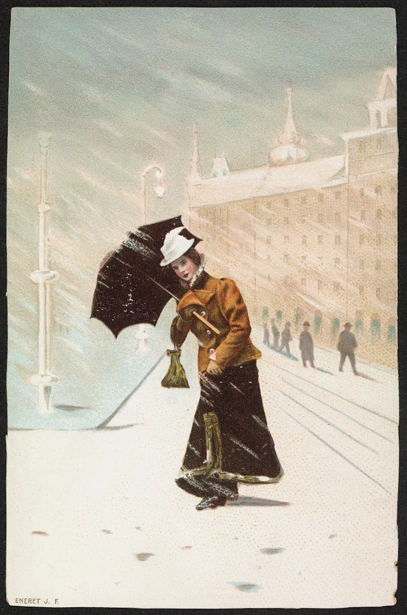 Woman with umbrella in winter weather