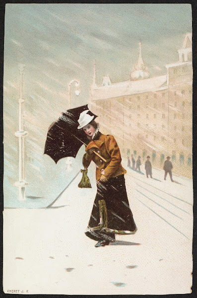 Woman with umbrella in winter weather