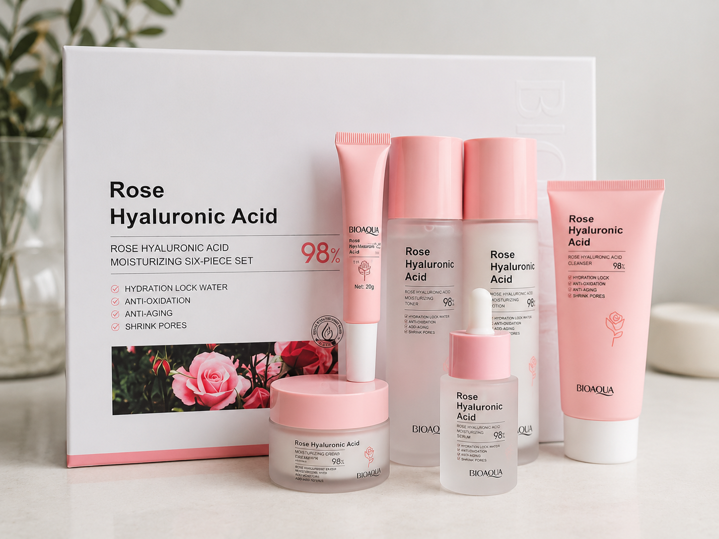 BIOAQUA Rose Hyaluronic Acid Moisturizing Six-Piece Set 98%