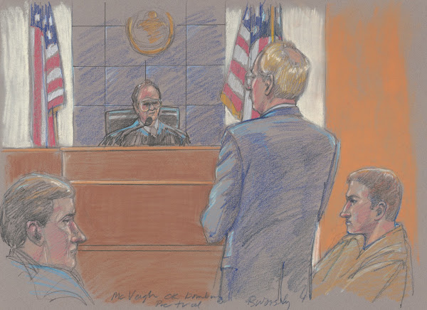 Timothy McVeigh with his lawyer before judge during his pre trial hearing for hi