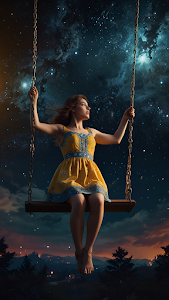Woman on Swing Beneath Starry Galaxy Sky at Dusk