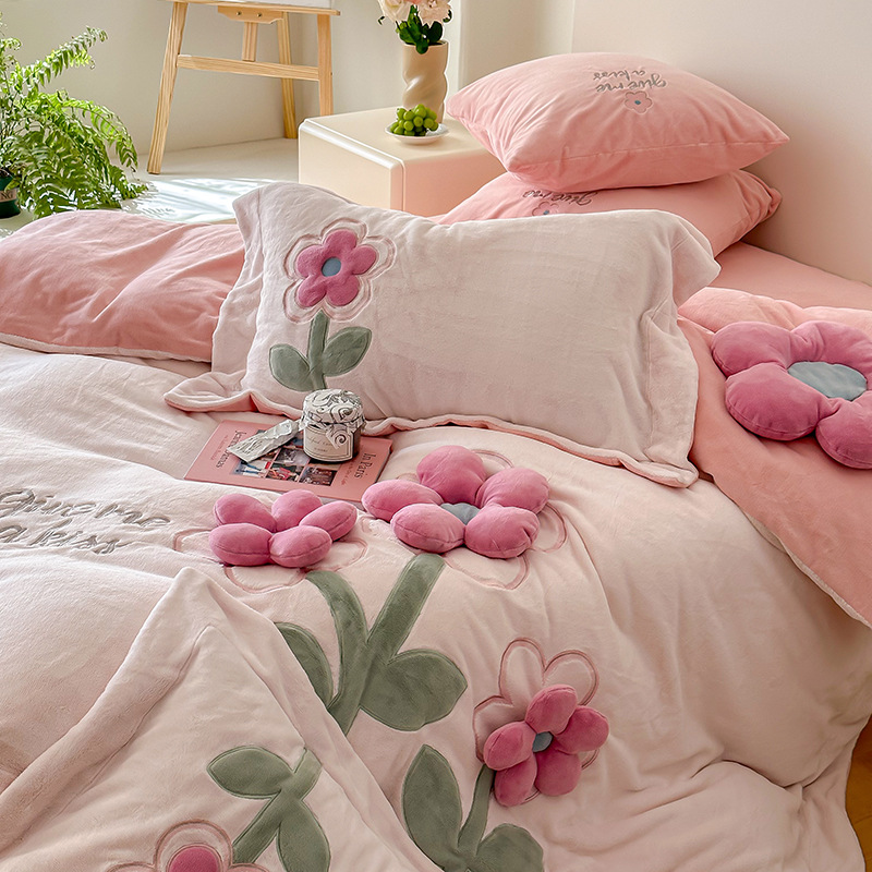 Milk Fiber Bedding Set, 4 pieces, 3D Floral Pattern