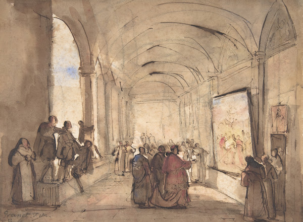 A Cardinal Examining a Painting in a Cloister first half 19th century