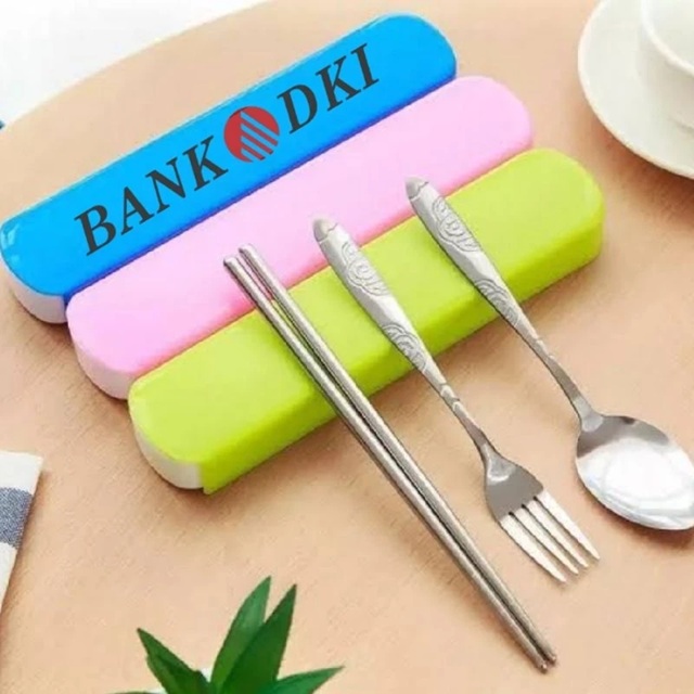 sendok garpu sumpit set stainless portabel+sablon costum 1 warna — foto 2