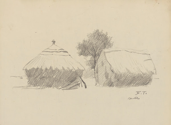Meule de foin et chaumière