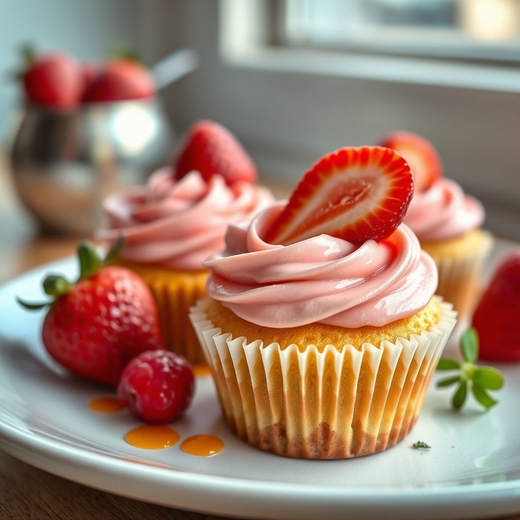 Easy Mango Strawberry Cupcakes with Fresh Fruit Frosting (Homemade in 40 Min)