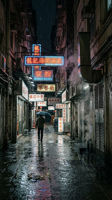 Rainy Hong Kong Alleyway Midnight AMOLED Wallpaper - Free mobile Wallpaper