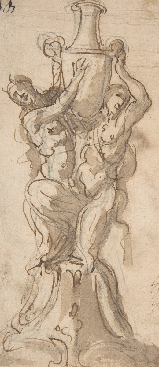 Design for a Statue consisting of a Satyr and Satyress Lifting a Vase 16521725
