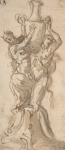 Design for a Statue consisting of a Satyr and Satyress Lifting a Vase 16521725