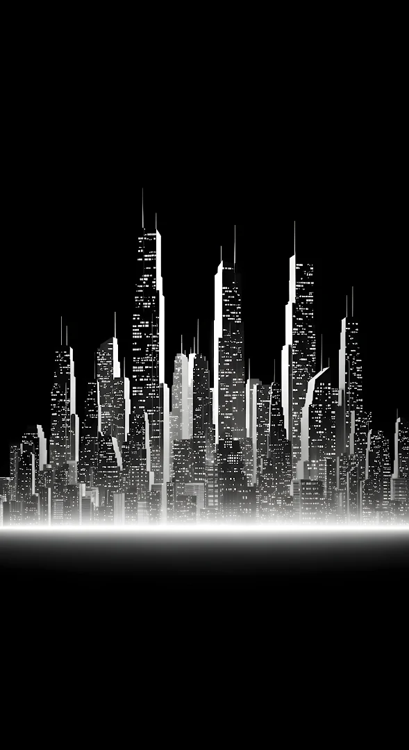 Stark Black and White Cityscape Silhouette Art