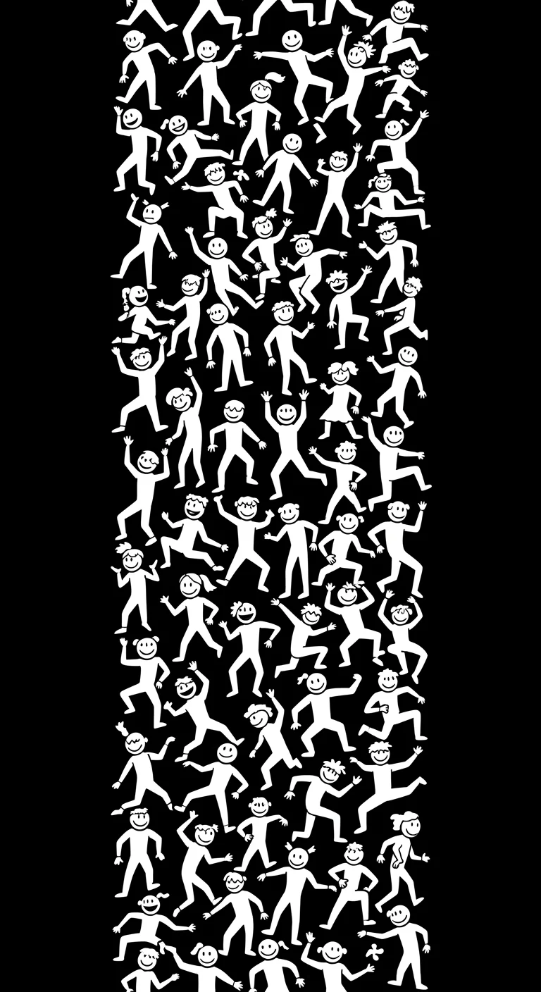 Busy Seamless Pattern of White Stick Figures Dancing and Waving on Black - Free 4K mobile Wallpaper