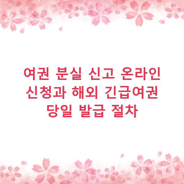 여권 분실 신고 온라인 신청과 해외 긴급여권 당일 발급 절차