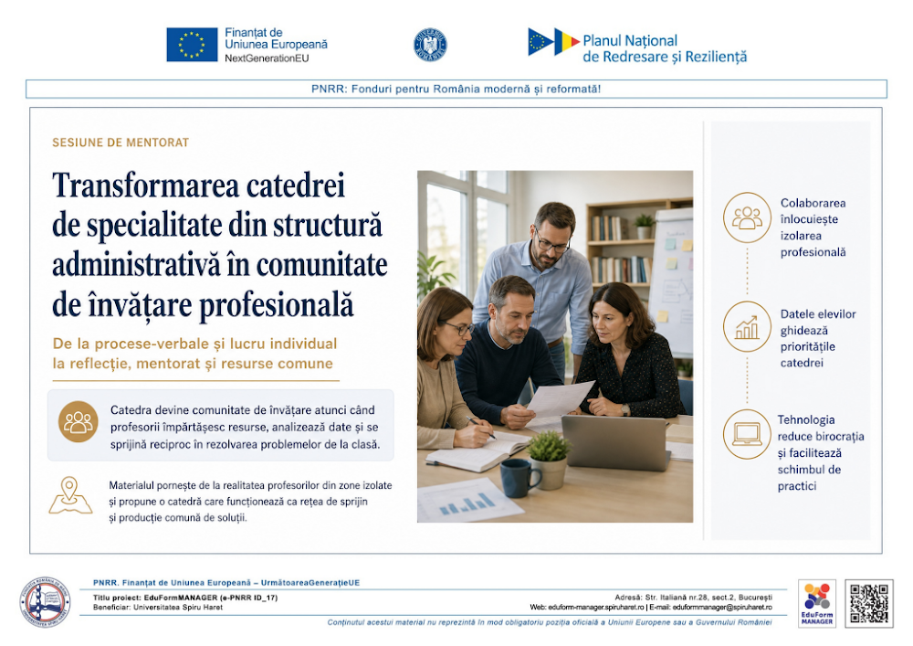 Coperta ghidului Transformarea catedrei de specialitate din structură administrativă în comunitate de învățare profesională