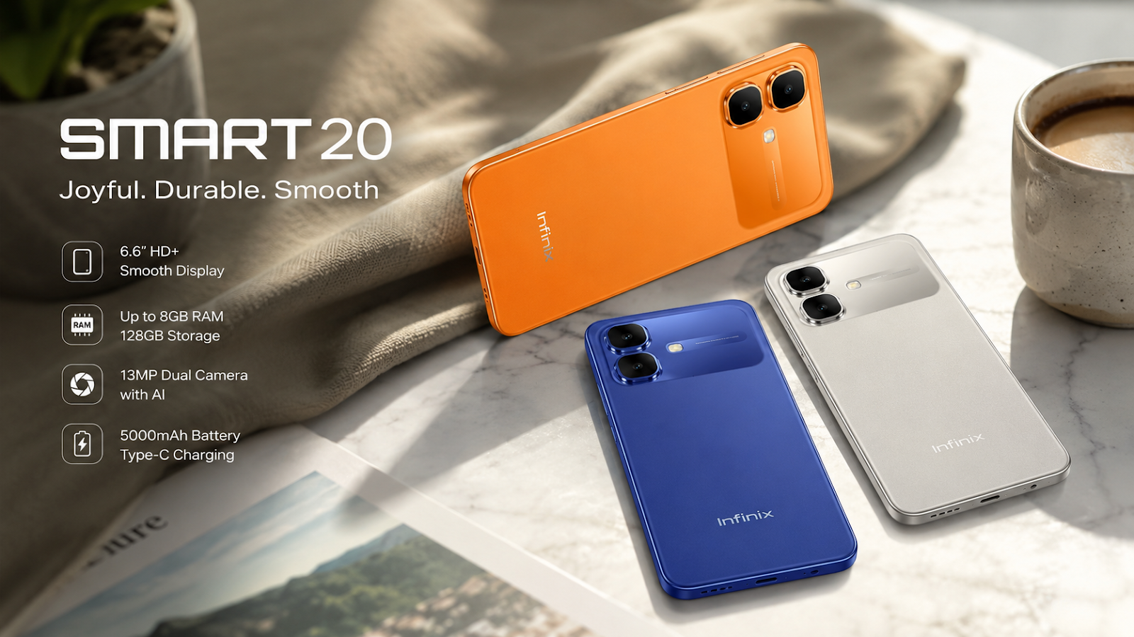 Infinix SMART 20 Set to Launch on June 8 With 120Hz Display, IP64 Durability and AI Features