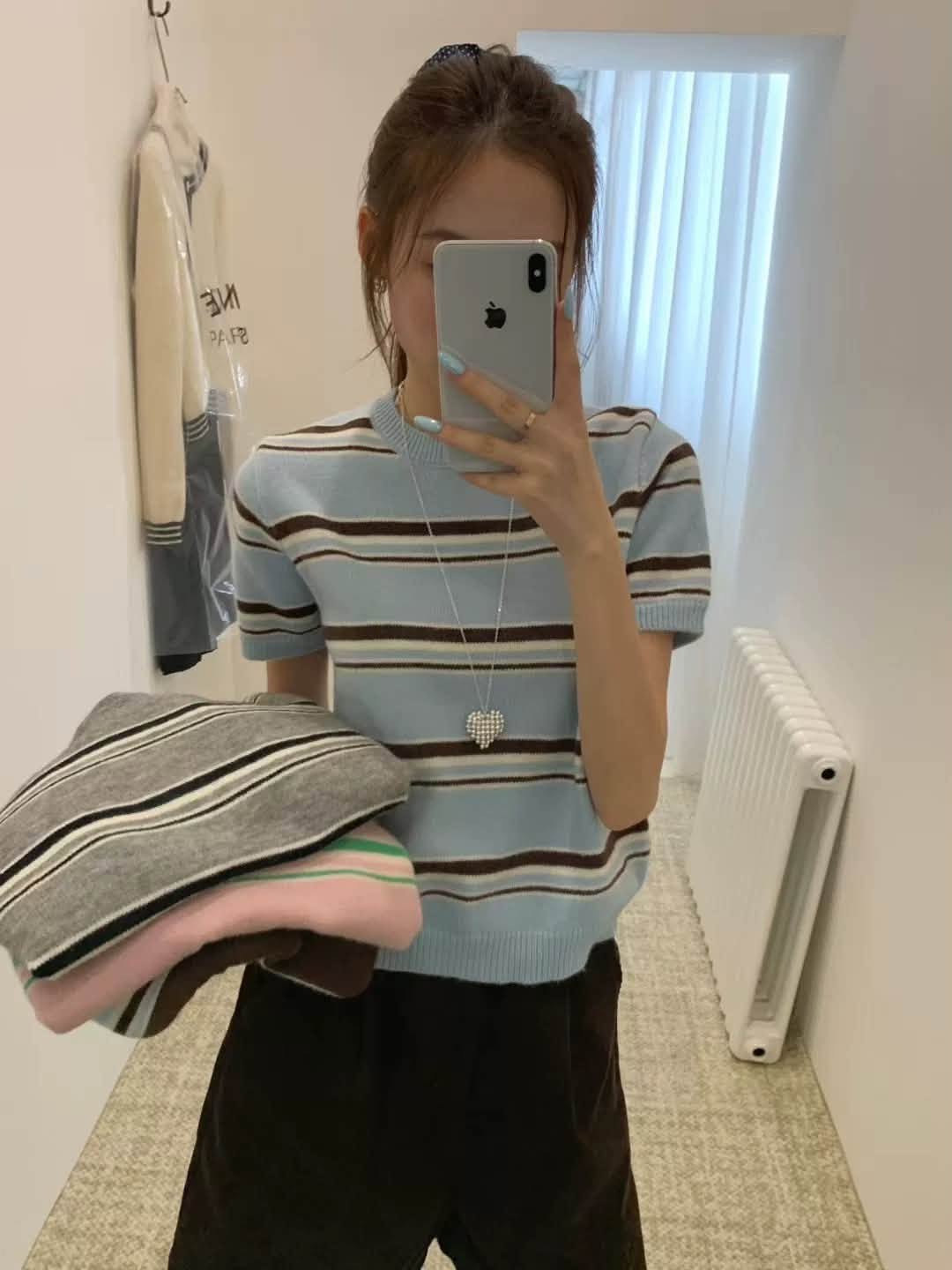 Áo len ngắn tay cổ tròn sọc ngang XONXEN SHOP 1229 – Image 6