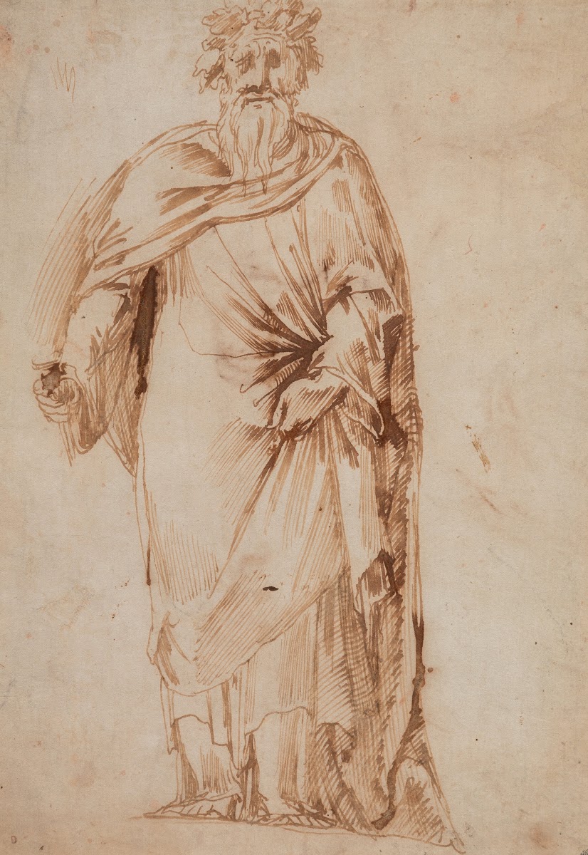 Study of a robed man holding a torch