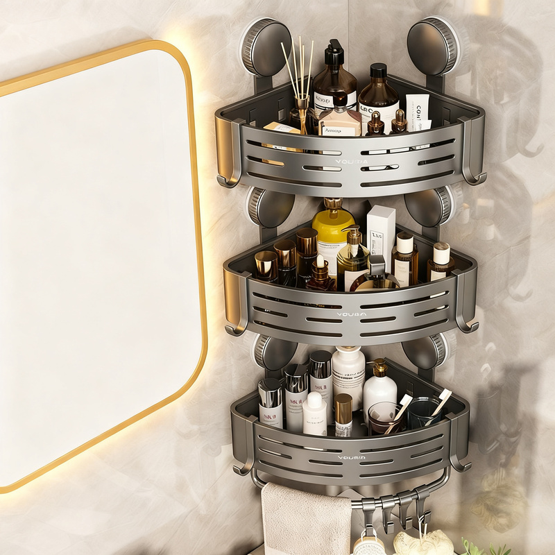 Badezimmer-Eckkorb mit Saugnapf aus Aluminium