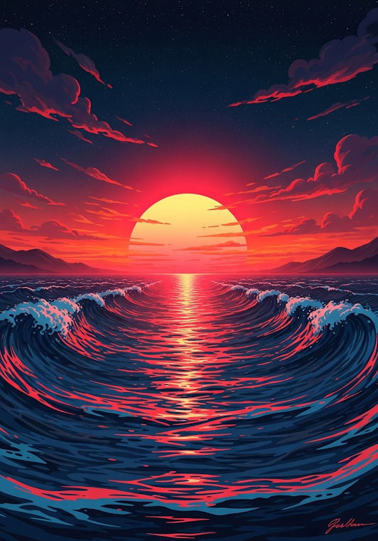 Retro Ocean Sunset