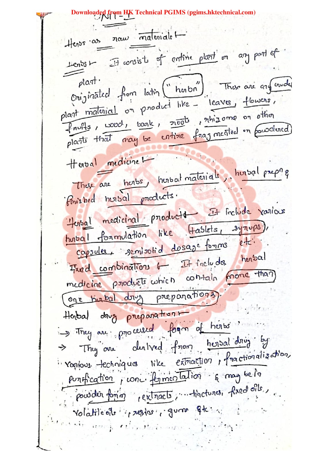 Herbal drug technology Unit 1 6th Semester B.Pharmacy Lecture Notes,BP603T Herbal Drug Technology,BPharm 6th Semester,