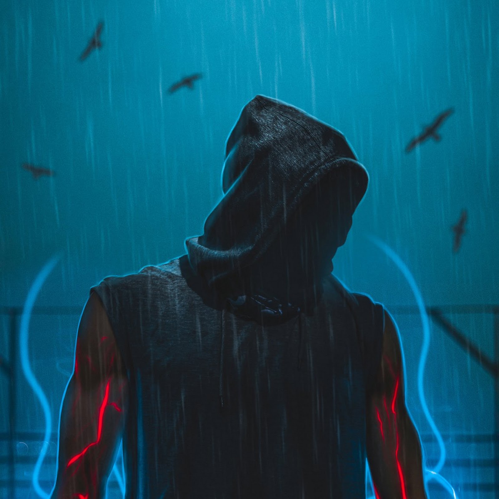 Download Hoodie, Rain, Neon, Power Full HD iPhone