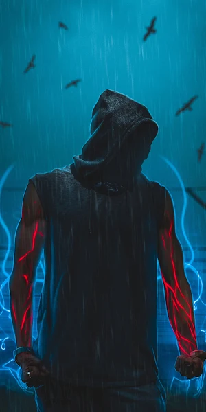 Hoodie, Rain, Neon, Power Full HD iPhone Wallpaper Background