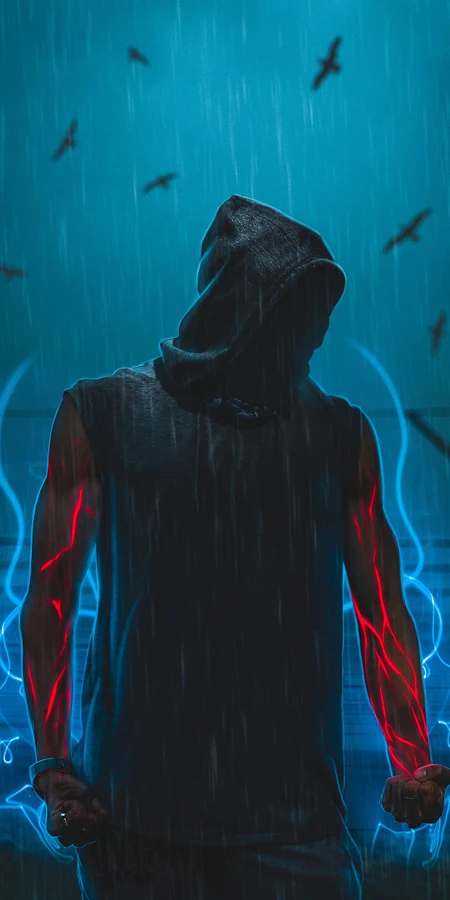 Hoodie, Rain, Neon, Power Full HD iPhone Phone Wallpaper