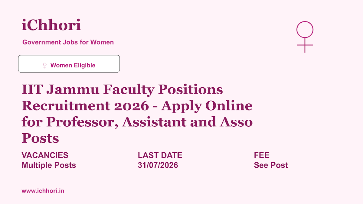 IIT Jammu Faculty Positions Recruitment 2026 - Apply Online for Professor, Assistant and Asso Posts - iChhori