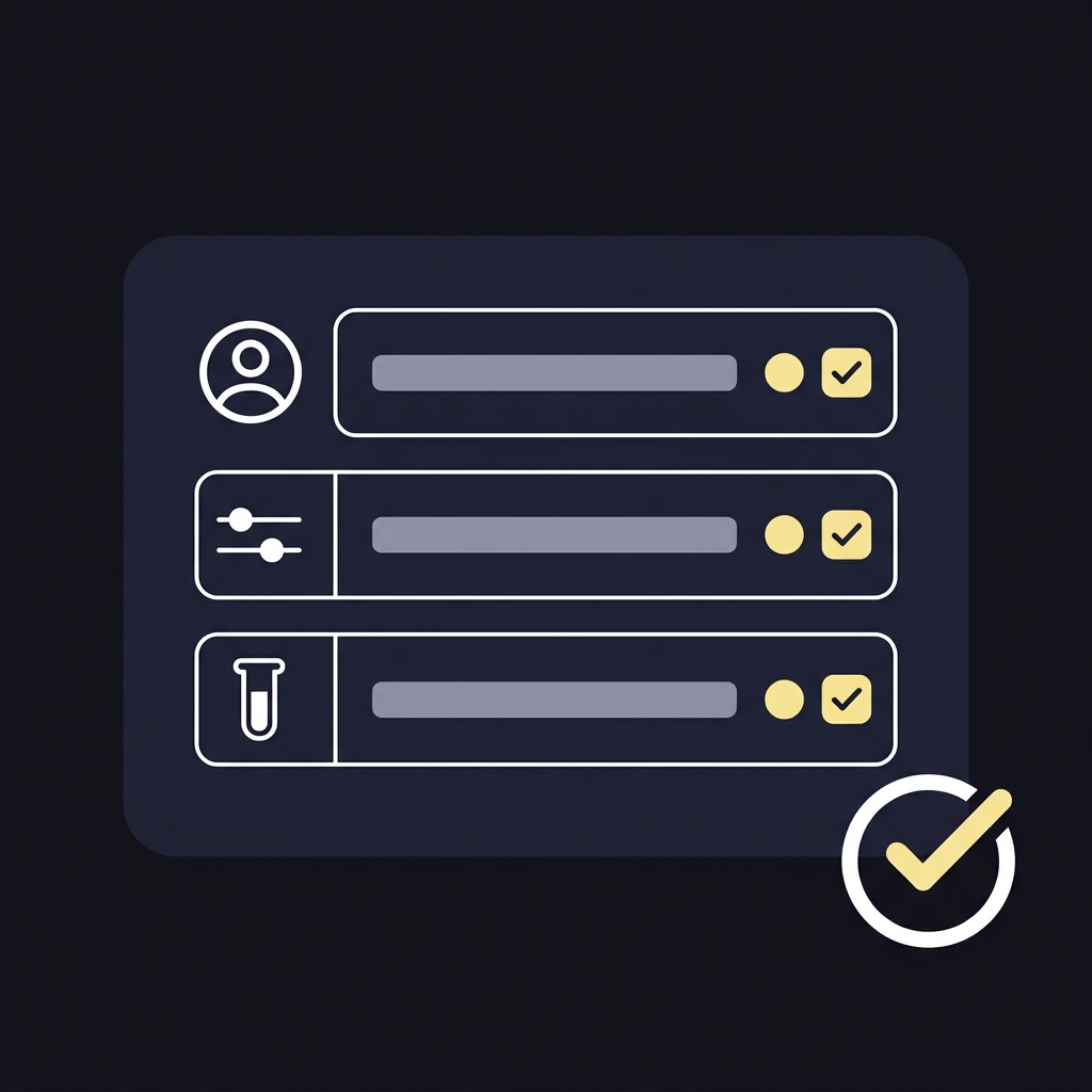 Minimalist 2D vector checklist document with owner slider thresholds and test icons and approval stamp representing Building a Live Trading Decision Framework